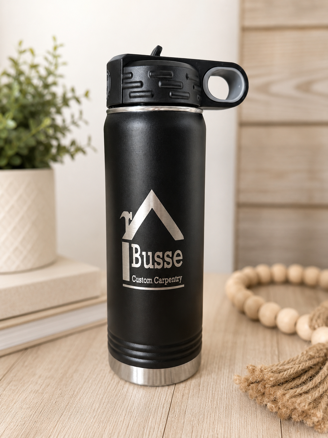 20oz Black Tumbler Water bottle with logo