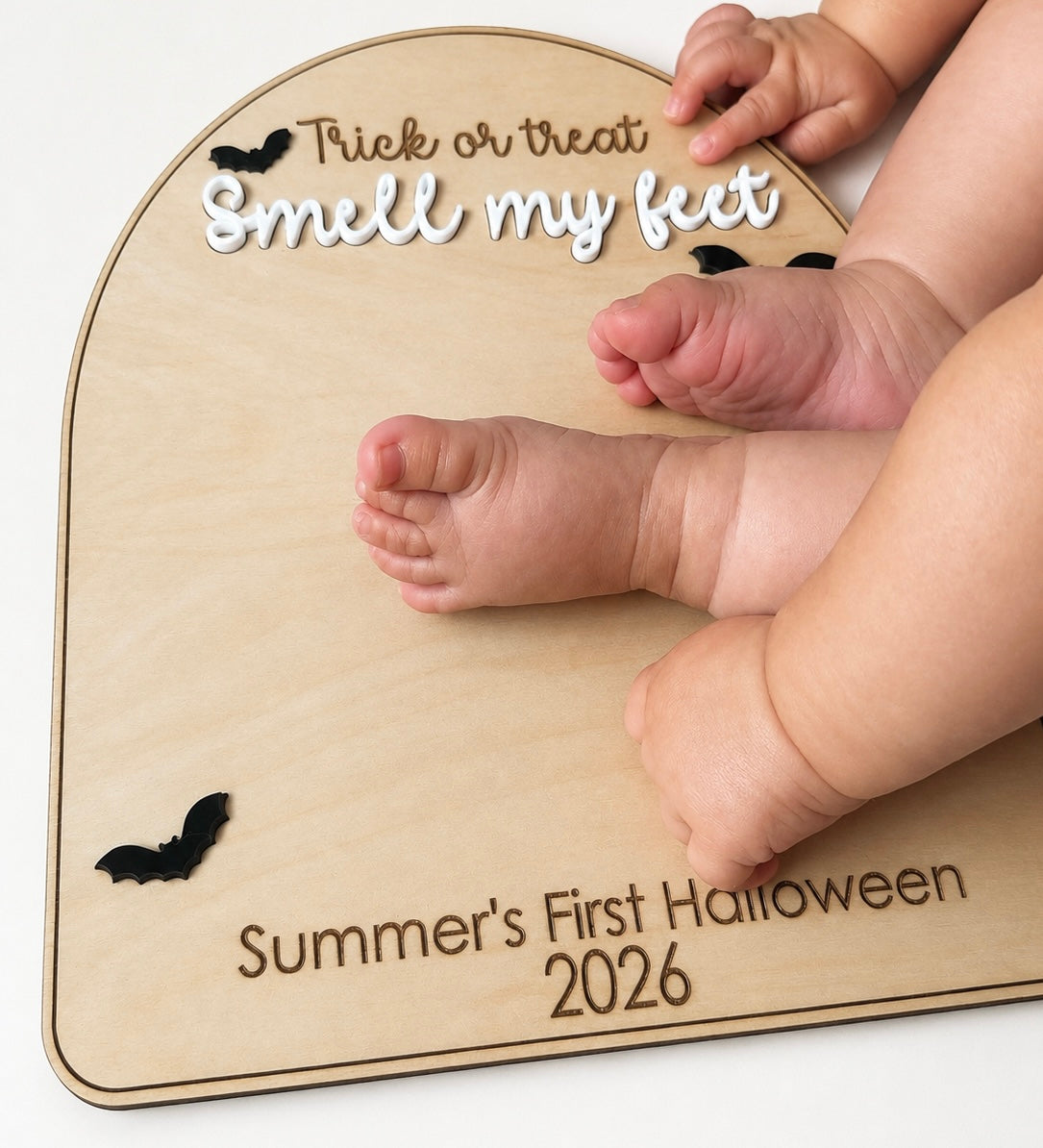 Trick or treat smell my feet wooden sign