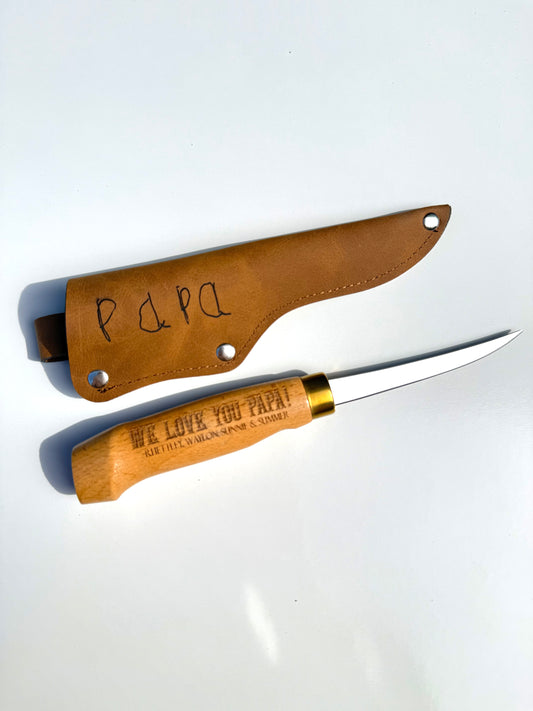 4 inch personalized fillet knife with sheath