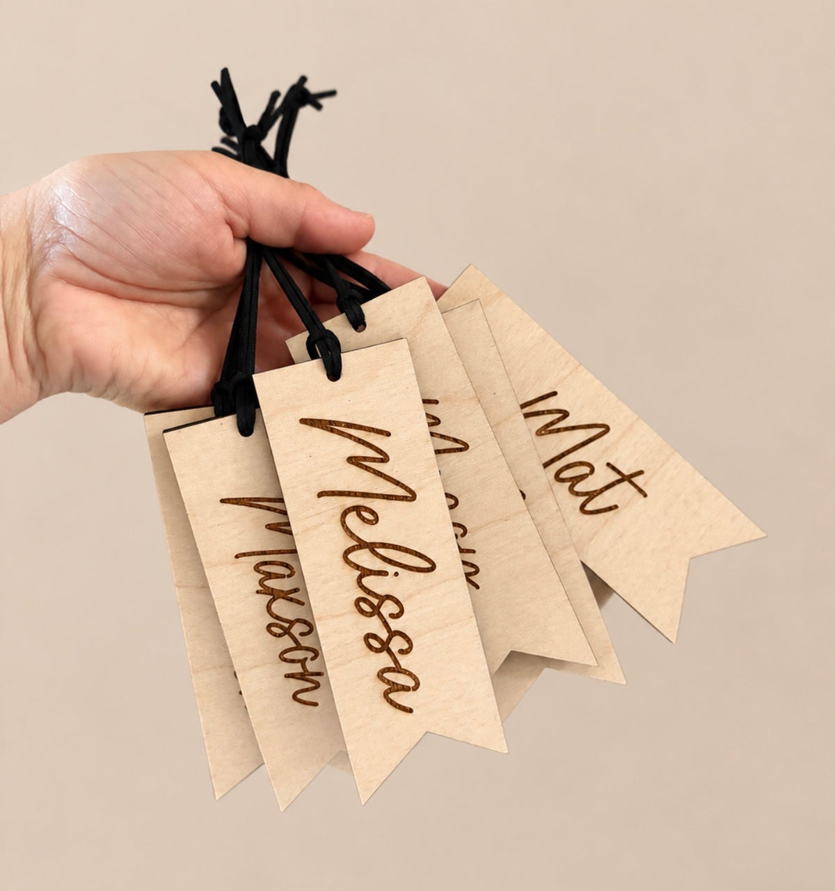 Wooden stocking tag names