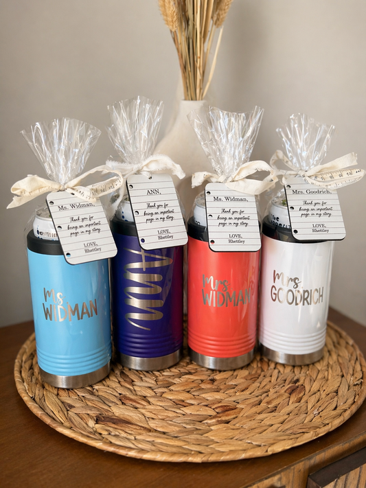 Slim can cooler gift set, teacher appreciation gift set, daycare provider gift set