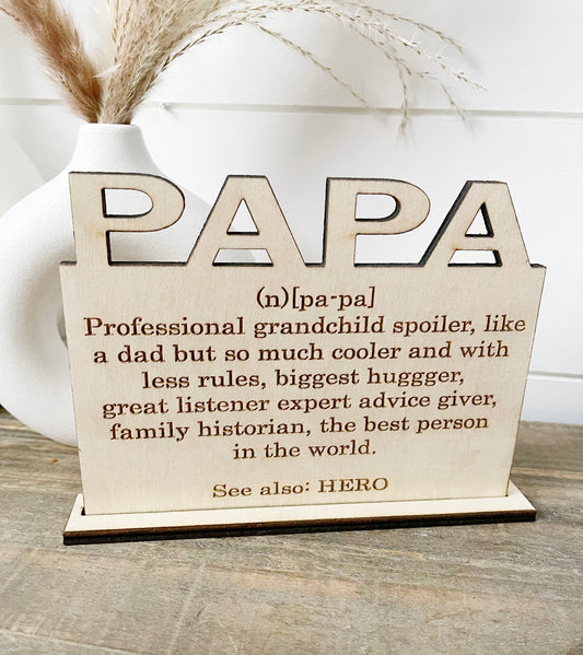 Papa definition standing wooden plaque, papa standing plaque