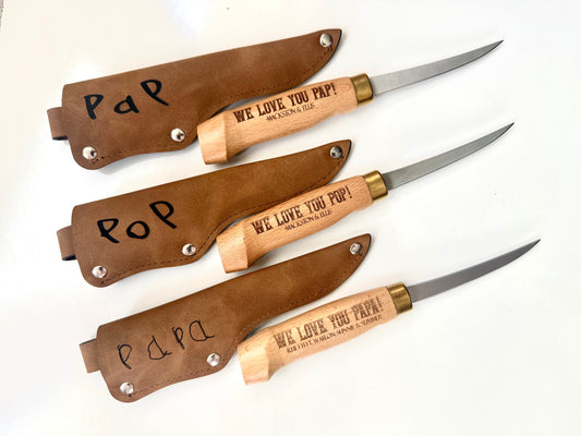 4 inch personalized fillet knife with sheath