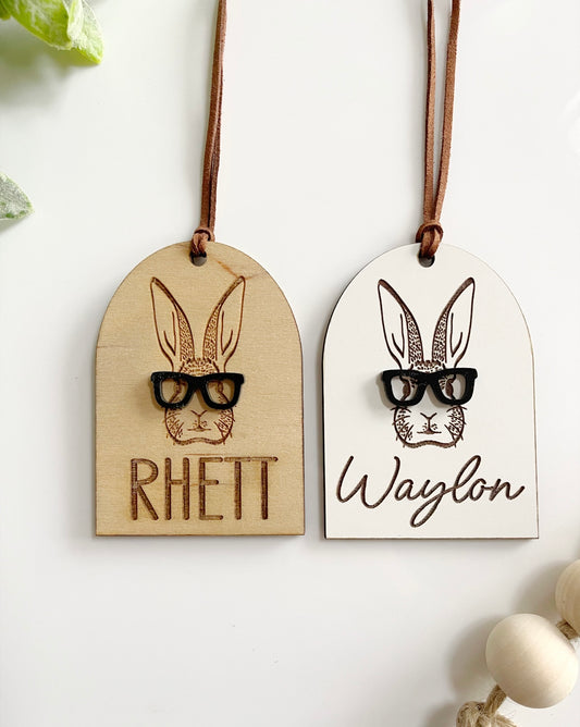 Bunny with glasses name tag