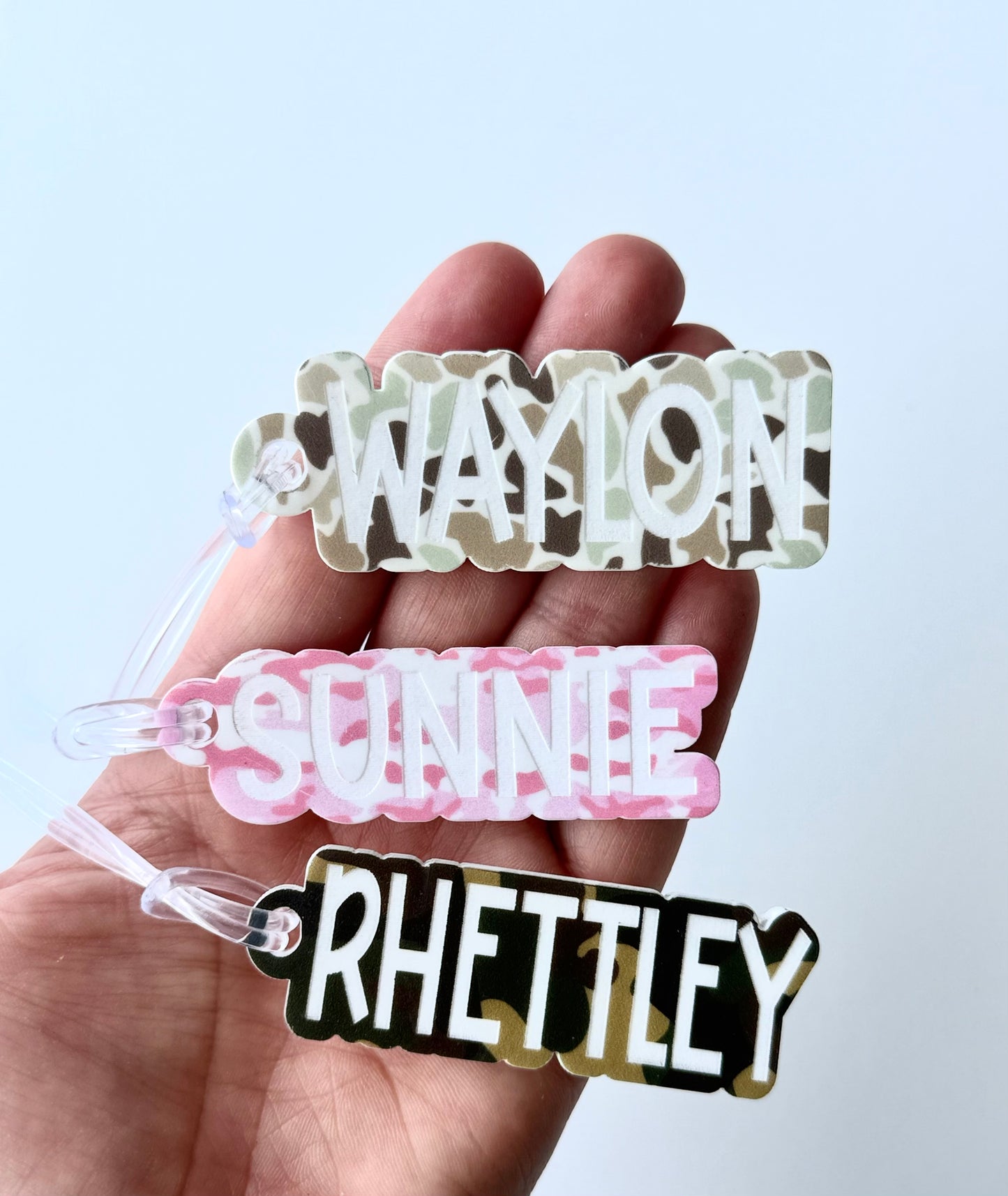 Camouflage acrylic tags