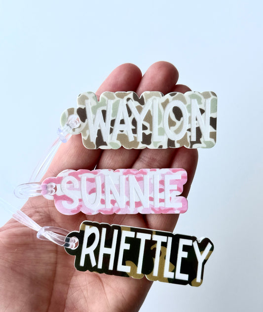Camouflage acrylic tags