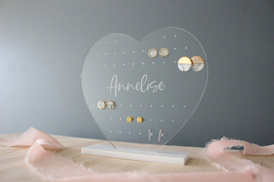 Personalized Acrylic Heart Earring Holder