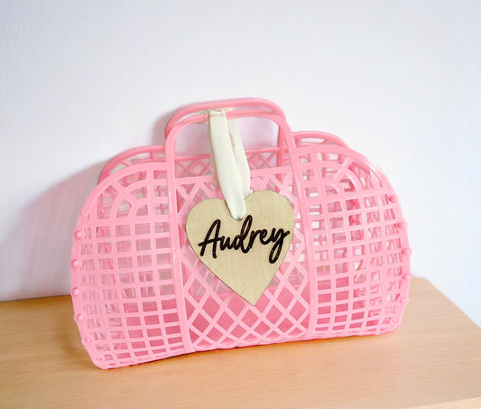 Personalized heart name tag with Jelly Bag