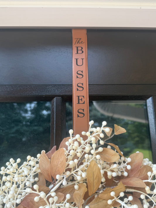 Personalized Faux Leather Wreath Hanger