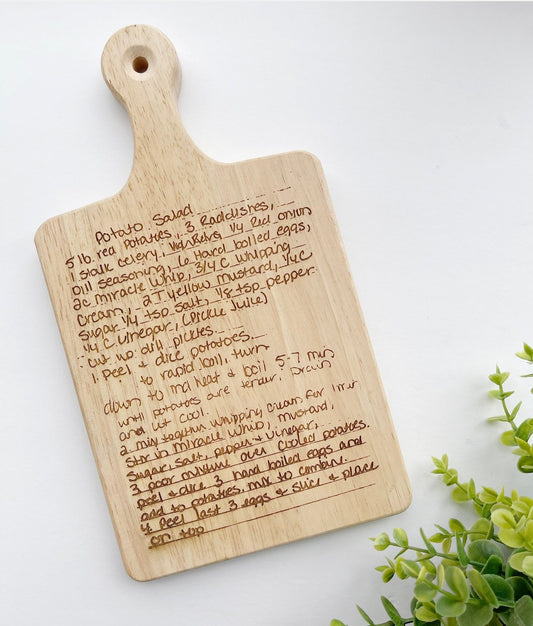 Personalized handwritten recipe engraved cutting boards, cutting board, display board